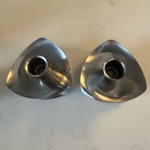 Modernist Stainless Steel Triangle Taper Candle Holders